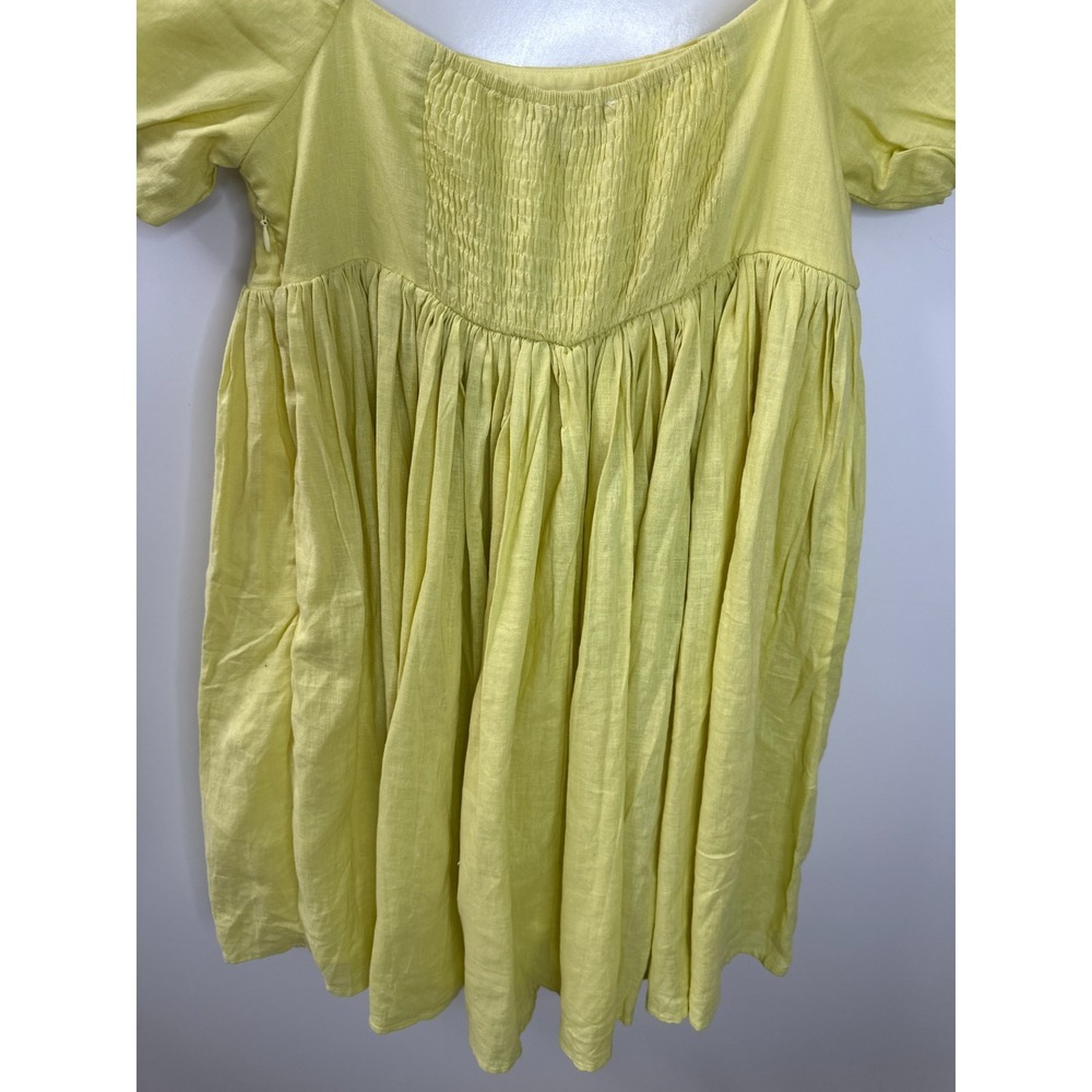 Mable Butter Yellow Linen Blend Puff Sleeve Mini Dress Large Babydoll Coquette - Picture 7 of 16